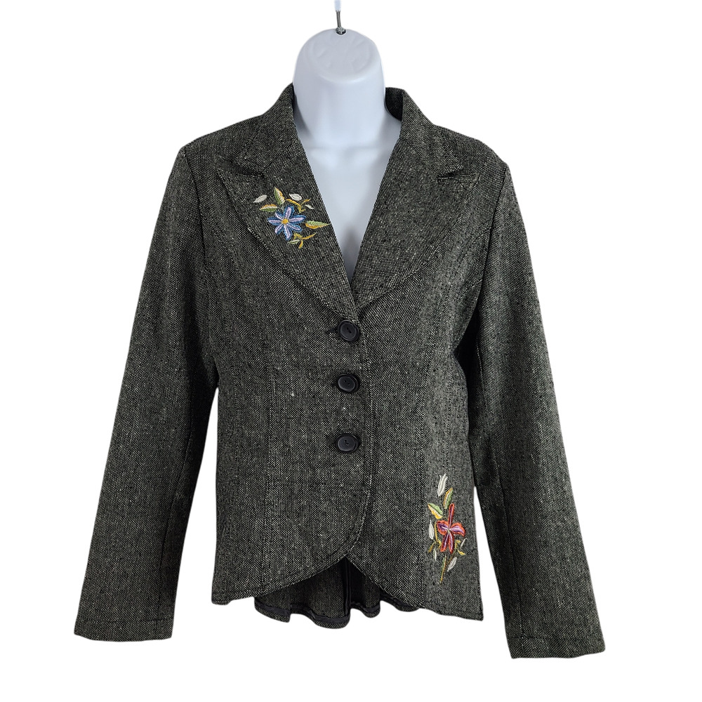 Contrived Clash Embroidered Peplum Jacket Hi Low Contour Marled Gray 6